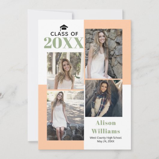 Klasse 2023 vier Fotos Pfirsichschlager-Abschluss Ankündigung (Vorderseite)