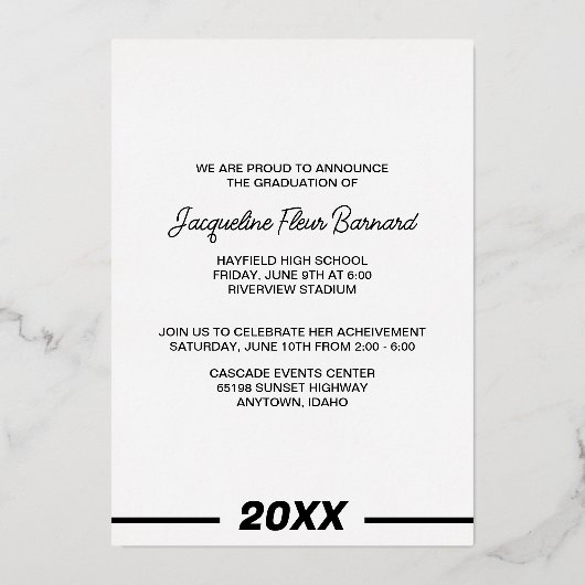 Klasse 2024 Abschluss Elegant Black & Gold Folieneinladung (Rückseite)