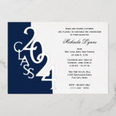 Klasse 2024 Abschluss Navy Blue and Silver Foil Folieneinladung (Vorderseite)