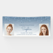 Klasse 2024 Blue Glitzer 2-Foto Abschluss Banner (Horizontal)