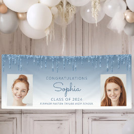 Klasse 2024 Blue Glitzer 2-Foto Abschluss Banner