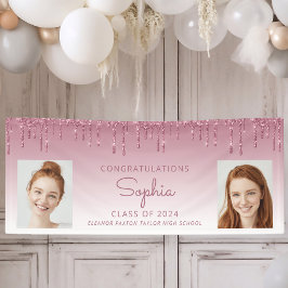 Klasse 2024 Burgund Glitzer 2-Foto Abschluss Banner