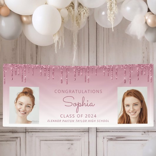 Klasse 2024 Burgund Glitzer 2-Foto Abschluss Banner