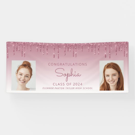 Klasse 2024 Burgund Glitzer 2-Foto Abschluss Banner (Horizontal)