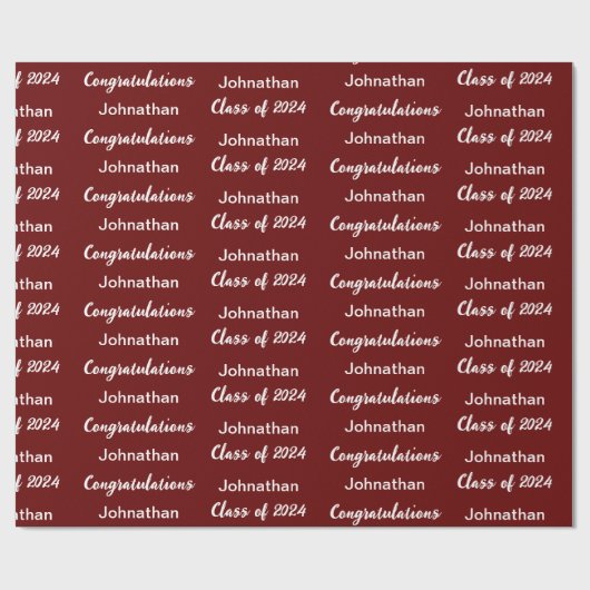 Klasse 2024 Dunkelrot und Weiß Herzlichen Glückwun Geschenkpapier (Flach)