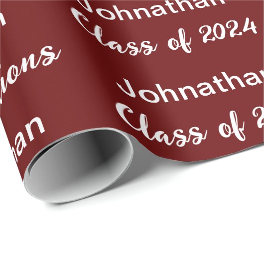 Klasse 2024 Dunkelrot und Weiß Herzlichen Glückwun Geschenkpapier (Rolleneckpunkt)