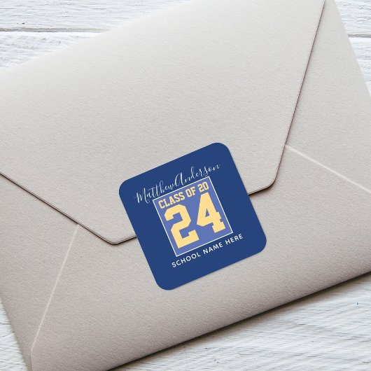 Klasse 2024 Elegant Royal Blue & Gold Abschluss Quadratischer Aufkleber