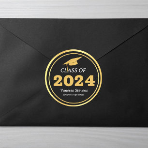 Klasse 2024 Elegantes Schwarzes Gold Personalisier Runder Aufkleber