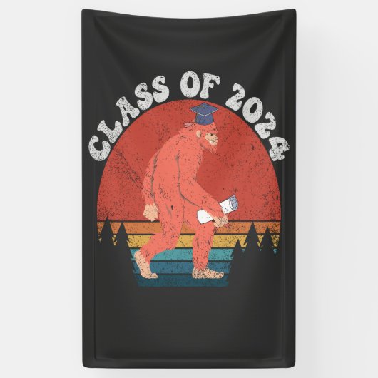 Klasse 2024 Funny Abschluss Bigfoot Retro Geschenk Banner (Vertikal)