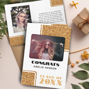 Klasse 2024 Glückwunsch Graduate Gold Glitzer 2 Fo Karte