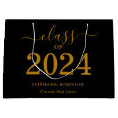 Klasse 2024 Goldenes Drehbuch auf schwarzem Abschl Große Geschenktüte (Vorderseite)