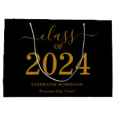 Klasse 2024 Goldenes Drehbuch auf schwarzem Abschl Große Geschenktüte (Rückseite)