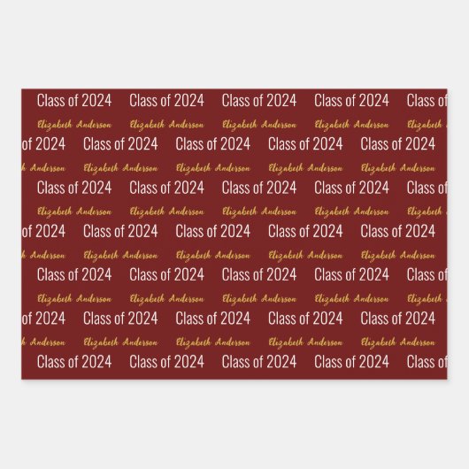Klasse 2024 Grad Vollständiger Name Dunkelrot-weiß Geschenkpapier Set (Vorderseite 2)