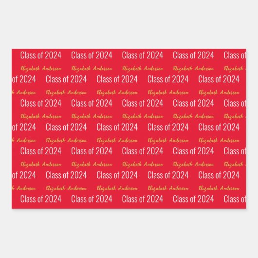Klasse 2024 Grad Vollständiger Name Red White Gold Geschenkpapier Set (Vorderseite 2)