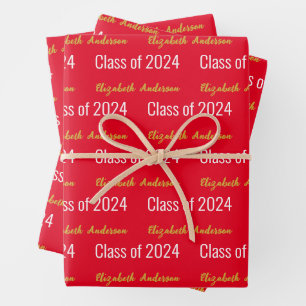 Klasse 2024 Grad Vollständiger Name Red White Gold Geschenkpapier Set