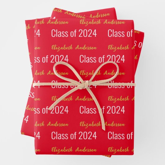 Klasse 2024 Grad Vollständiger Name Red White Gold Geschenkpapier Set (Beispiel)