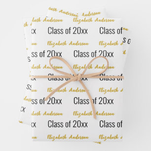 Klasse 2024 Grads - Schwarzes Gold mit vollem Name Geschenkpapier Set