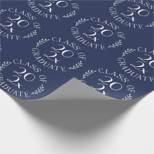 Klasse 2024 Graduate Chic Typografy Navy Blue Geschenkpapier