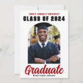Klasse 2024 Graduate Foto Moderner roter Abschluss Ankündigung (Vorderseite)