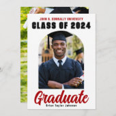 Klasse 2024 Graduate Foto Moderner roter Abschluss Ankündigung (Vorne/Hinten)