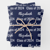 Klasse 2024 Graduate Name Dark Blue and White Geschenkpapier Set (Beispiel)