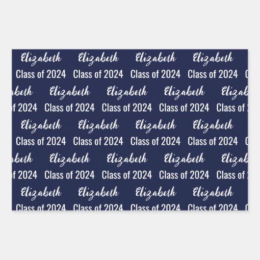 Klasse 2024 Graduate Name Dark Blue and White Geschenkpapier Set (Vorderseite)