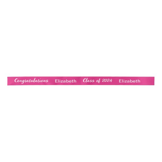 Klasse 2024 Graduate Name Hot Pink White Script Satinband (Vorderseite)