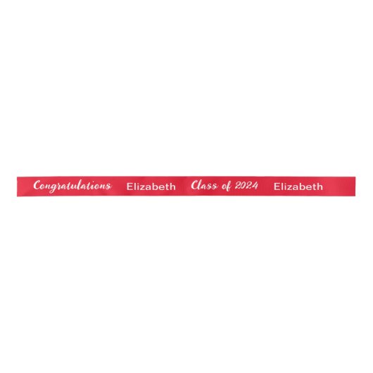 Klasse 2024 Graduate Name Red and White Script Satinband (Vorderseite)