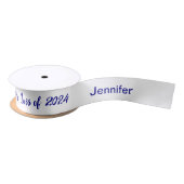 Klasse 2024 Graduate Name White and Blue Script Satinband (Spule)