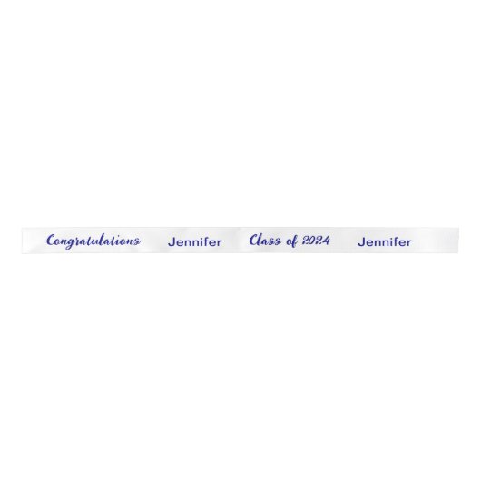 Klasse 2024 Graduate Name White and Blue Script Satinband (Vorderseite)