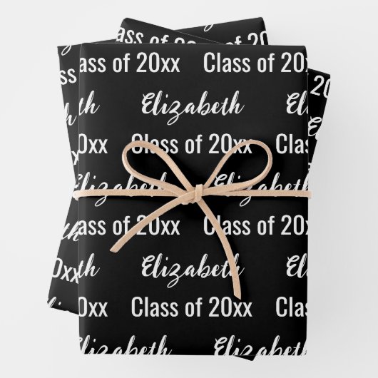 Klasse 2024 Graduate's Name Black and White Geschenkpapier Set (Beispiel)