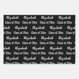 Klasse 2024 Graduate's Name Black and White Geschenkpapier Set