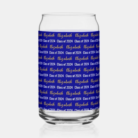 Klasse 2024 Graduate's Name Dark Blue White Gold Dosenglas (Vorderseite)
