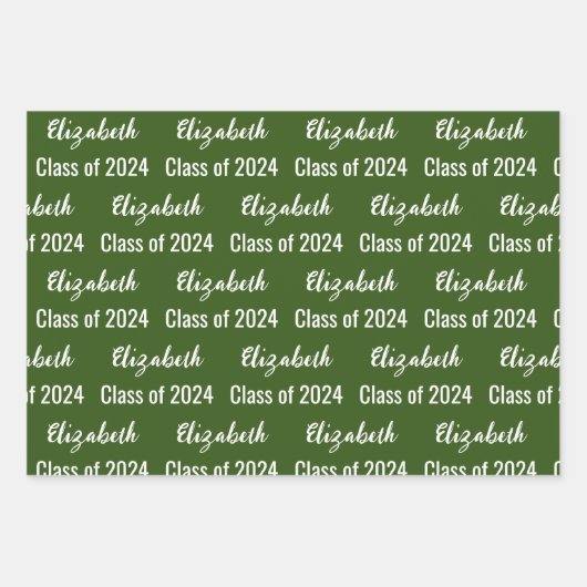 Klasse 2024 Graduate's Name Dark Green and White Geschenkpapier Set (Vorderseite)