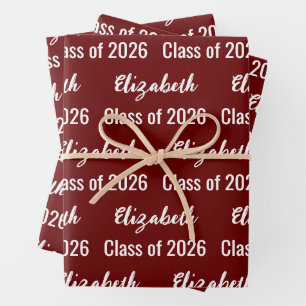 Klasse 2024 Graduate's Name Dark Red and White Geschenkpapier Set