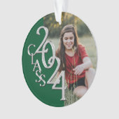 Klasse 2024 Grün und Silber mit Foto Ornament (Vorderseite)