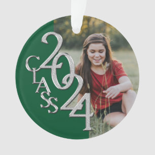 Klasse 2024 Grün und Silber mit Foto Ornament