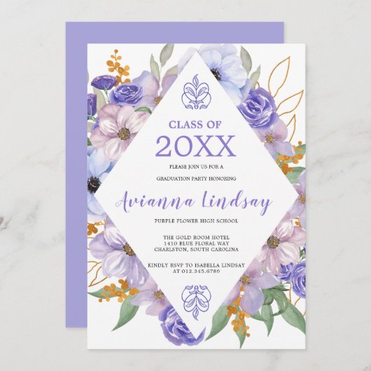 Klasse 2024 Lila Abschluss Einladung (Vorne/Hinten)