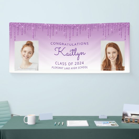 Klasse 2024 Lila Glitzer 2-Foto-Abschluss Banner (Messe)