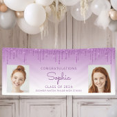 Klasse 2024 Lila Glitzer 2-Foto-Abschluss Banner
