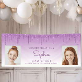 Klasse 2024 Lila Glitzer 2-Foto-Abschluss Banner