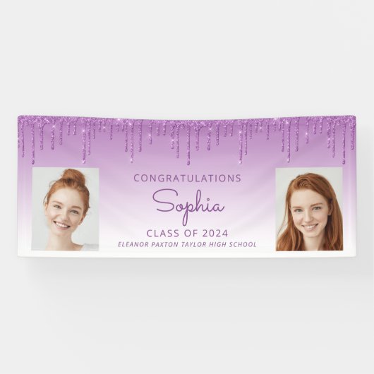Klasse 2024 Lila Glitzer 2-Foto-Abschluss Banner (Horizontal)