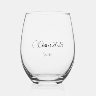 Klasse 2024 Moderne Elegance personalisierter Name Weinglas Ohne Stiel