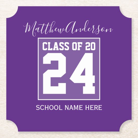 Klasse 2024 Moderne Royal Lila Graduation Party Untersetzer (Vorderseite)