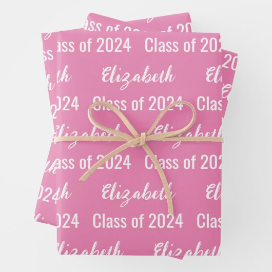 Klasse 2024 Name des Absolventen Rosa und Weiß Geschenkpapier Set (Beispiel)