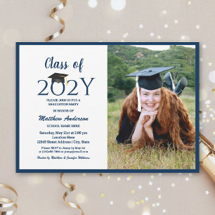 Klasse 2024 Navy Blue Graduate Foto Abschluss Einladung
