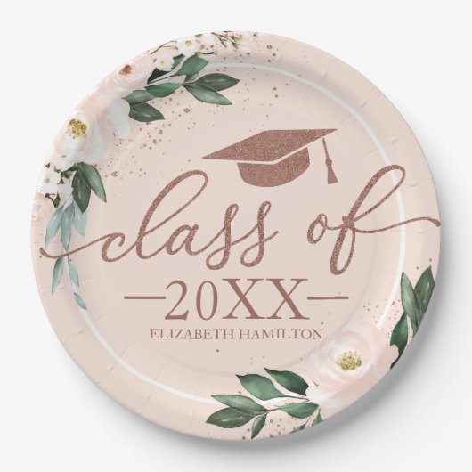 Klasse 2024: Pink Blush Floral Graduation Party Pappteller (Vorderseite)