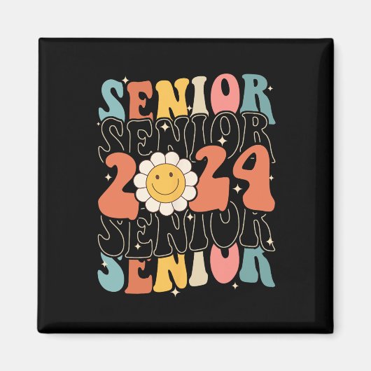 Klasse 2024 Retro Groovy Senioren Gra Magnet (Vorne)