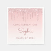 Klasse 2024 Rosa Glitzer Tropfen Abschluss Serviette (Vorderseite)