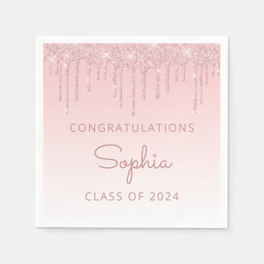Klasse 2024 Rosa Glitzer Tropfen Abschluss Serviette (Vorderseite)